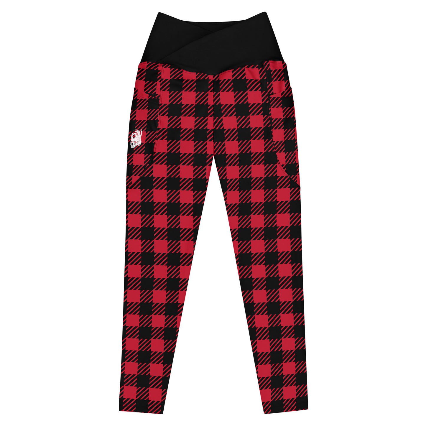 Hellbeing red plaid crossover leggings with pockets