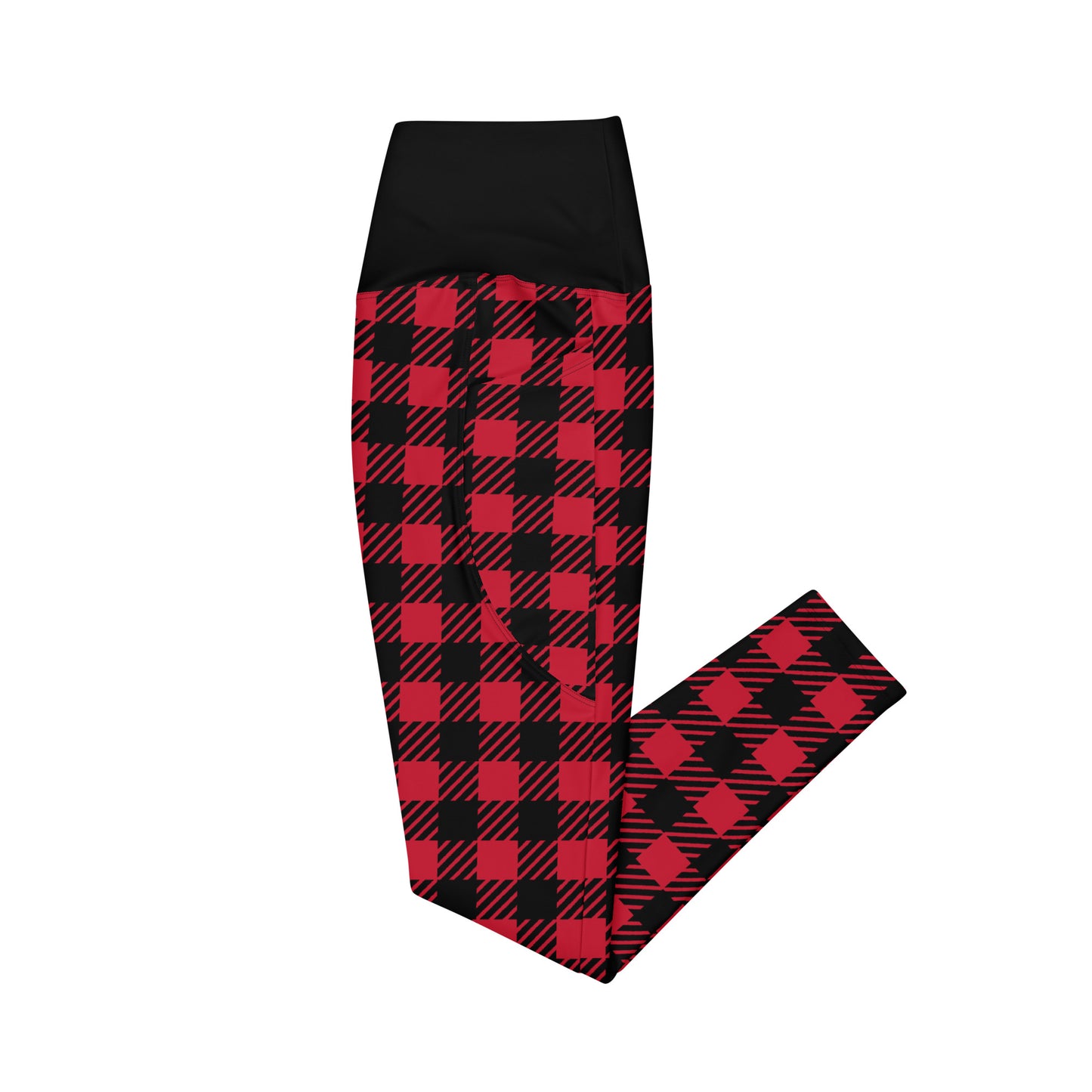 Hellbeing red plaid crossover leggings with pockets