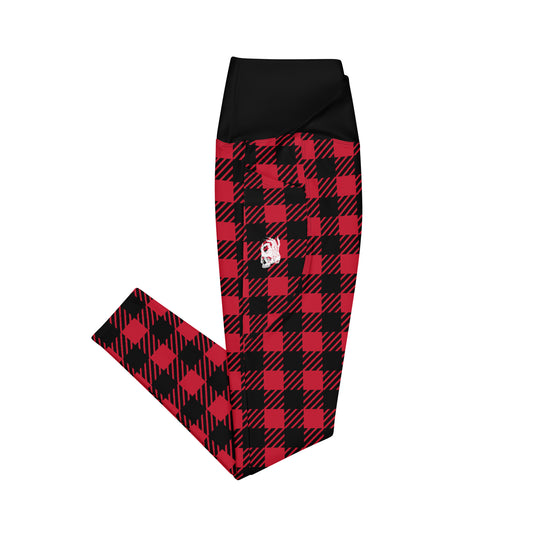 Hellbeing red plaid crossover leggings with pockets