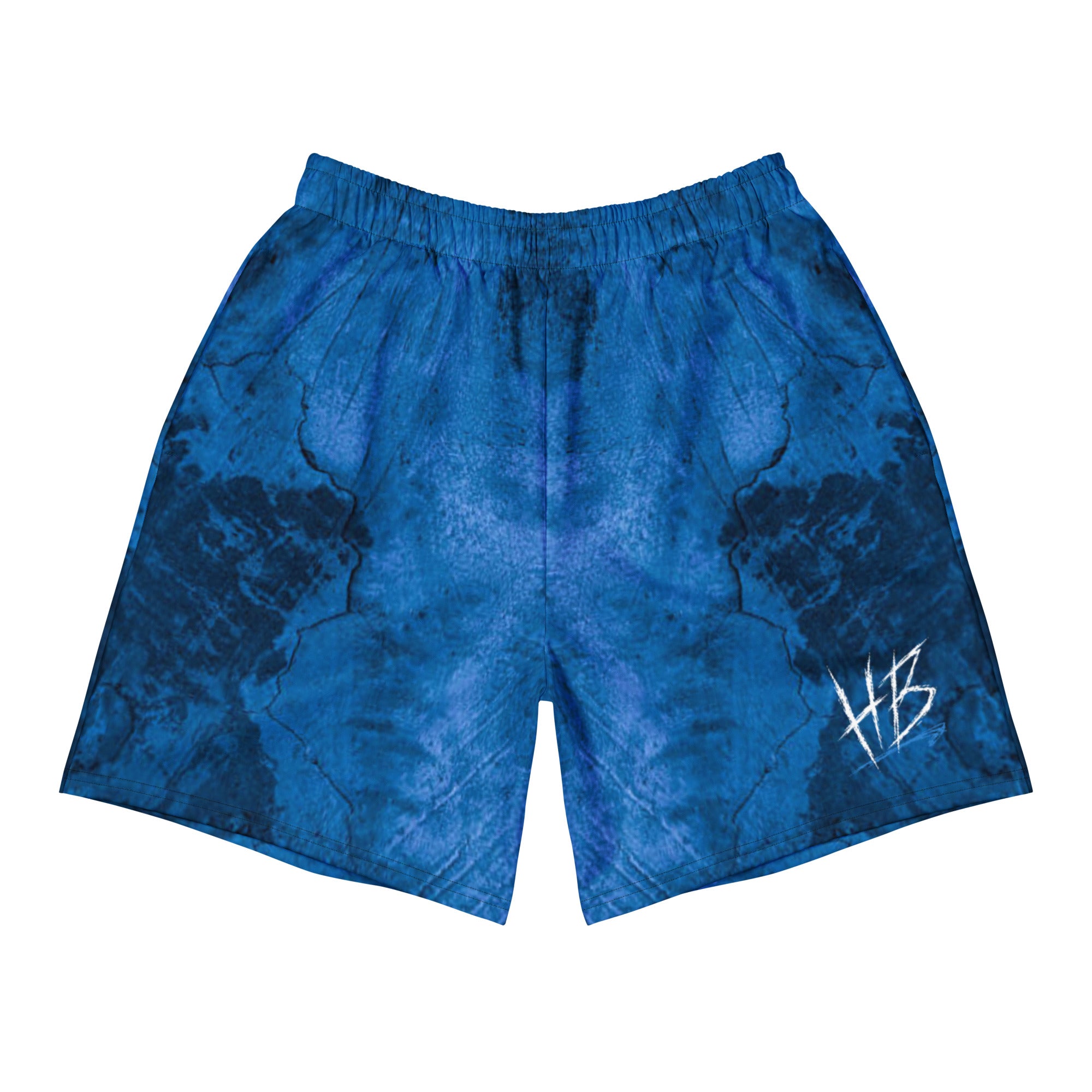 Hellbeing Bottom Line athletic long shorts in blue, front view