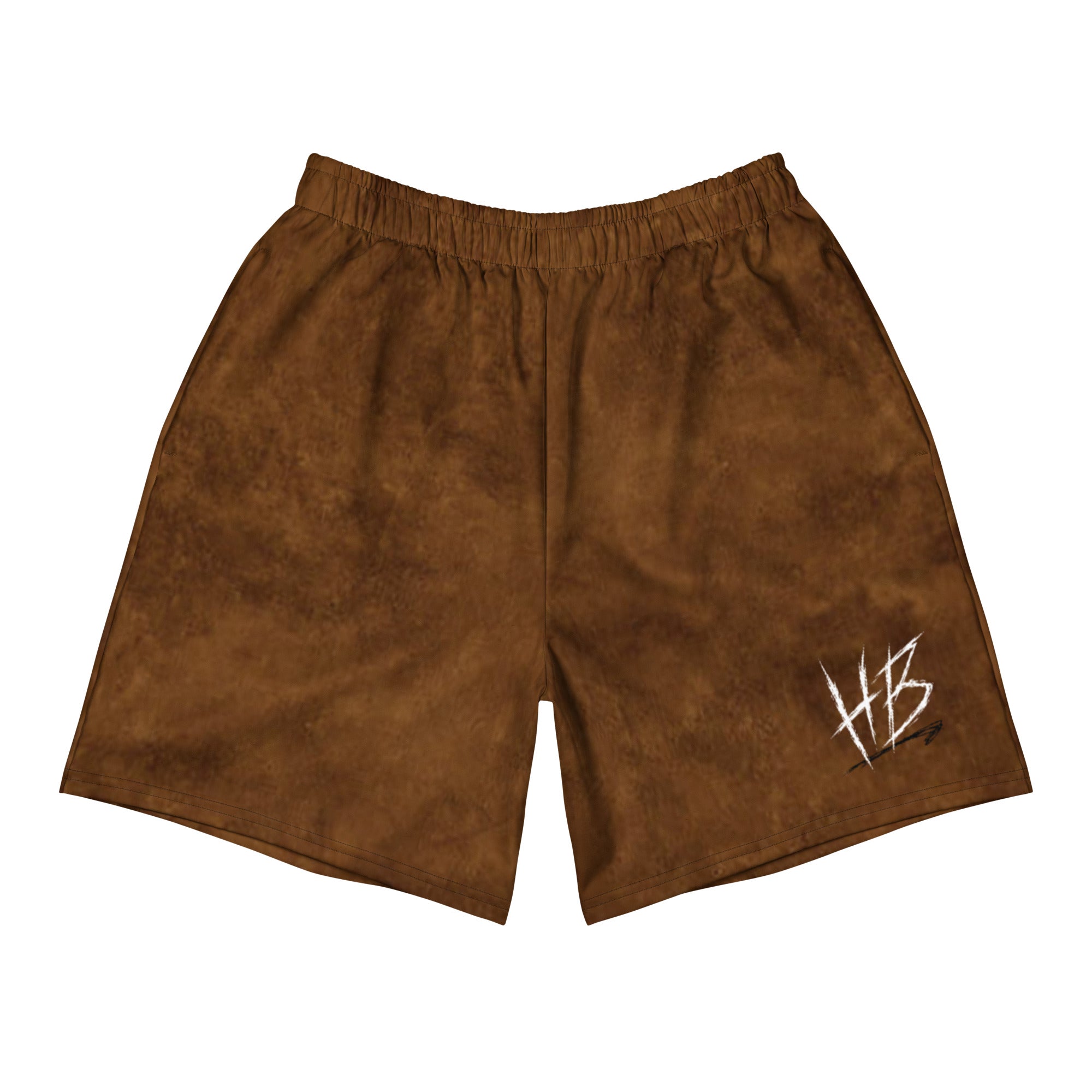 Hellbeing Have a Bad Day athletic long shorts in brown, front view