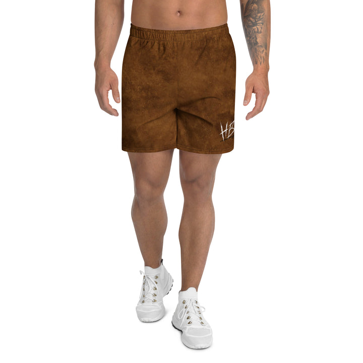 Hellbeing Have a Bad Day athletic long shorts in brown, front flat view