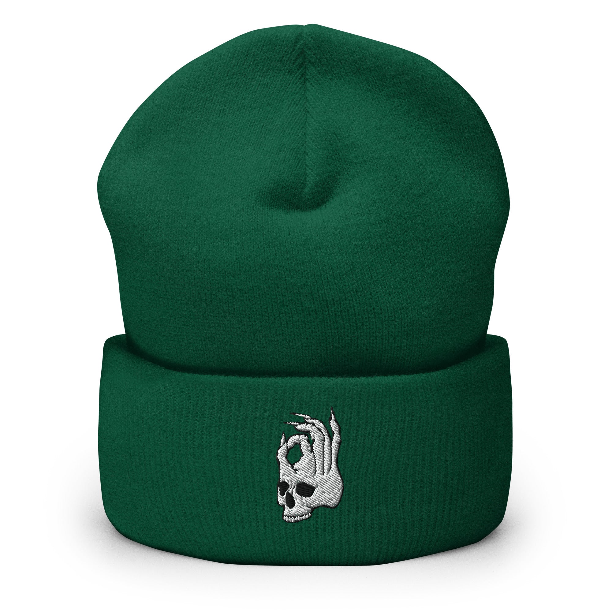 Hellbeing Skull spruce cuffed beanie, front view