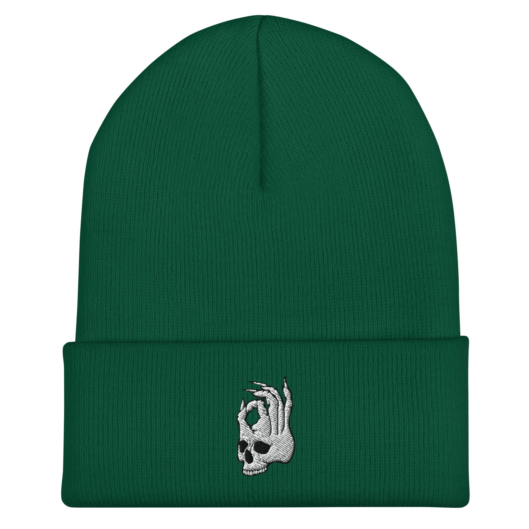 Hellbeing Skull spruce cuffed beanie, alternate front view