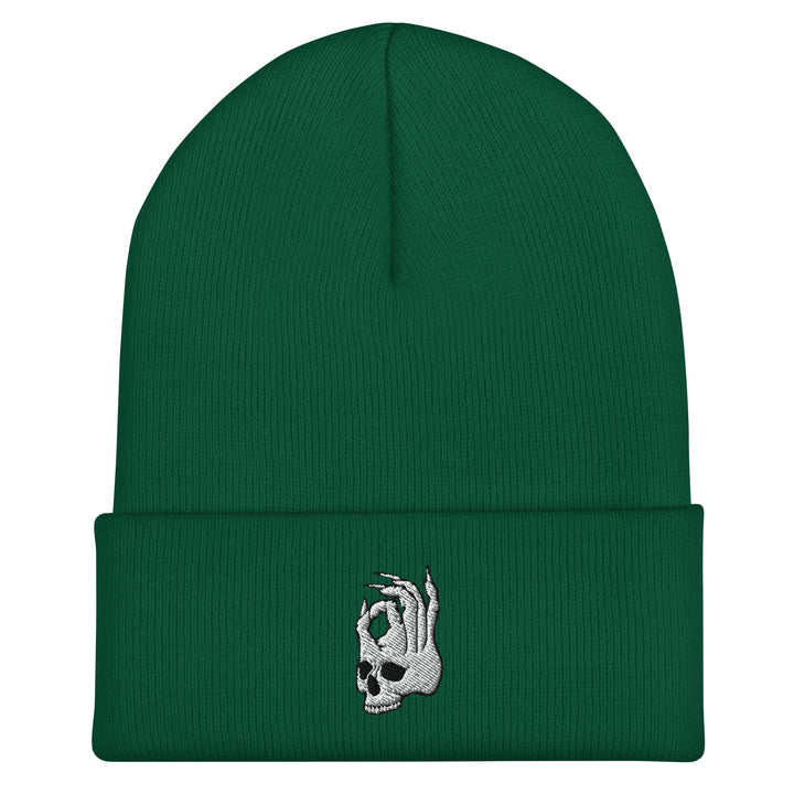 Hellbeing Skull spruce cuffed beanie, alternate front view