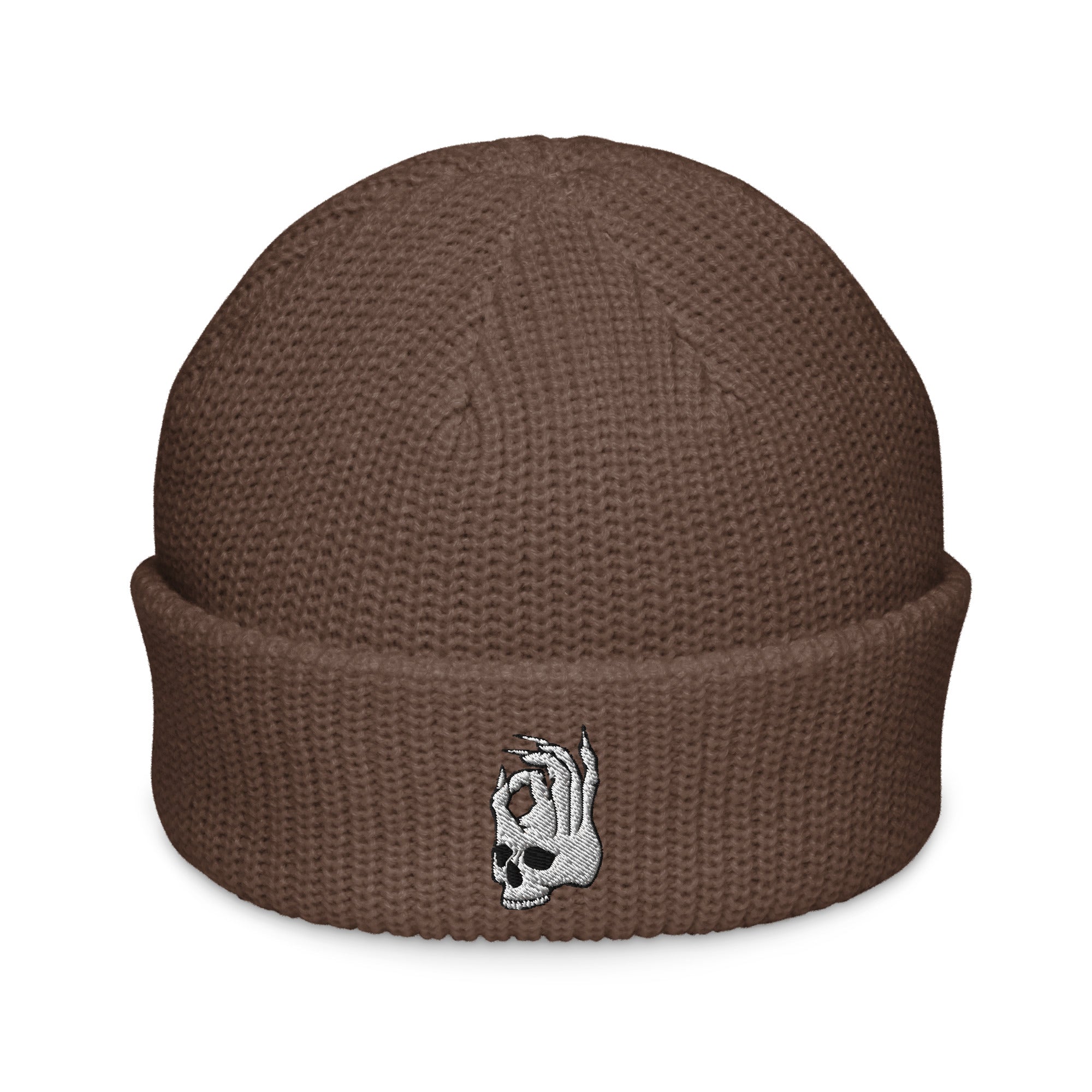 Hellbeing Skull walnut fisherman beanie, front view