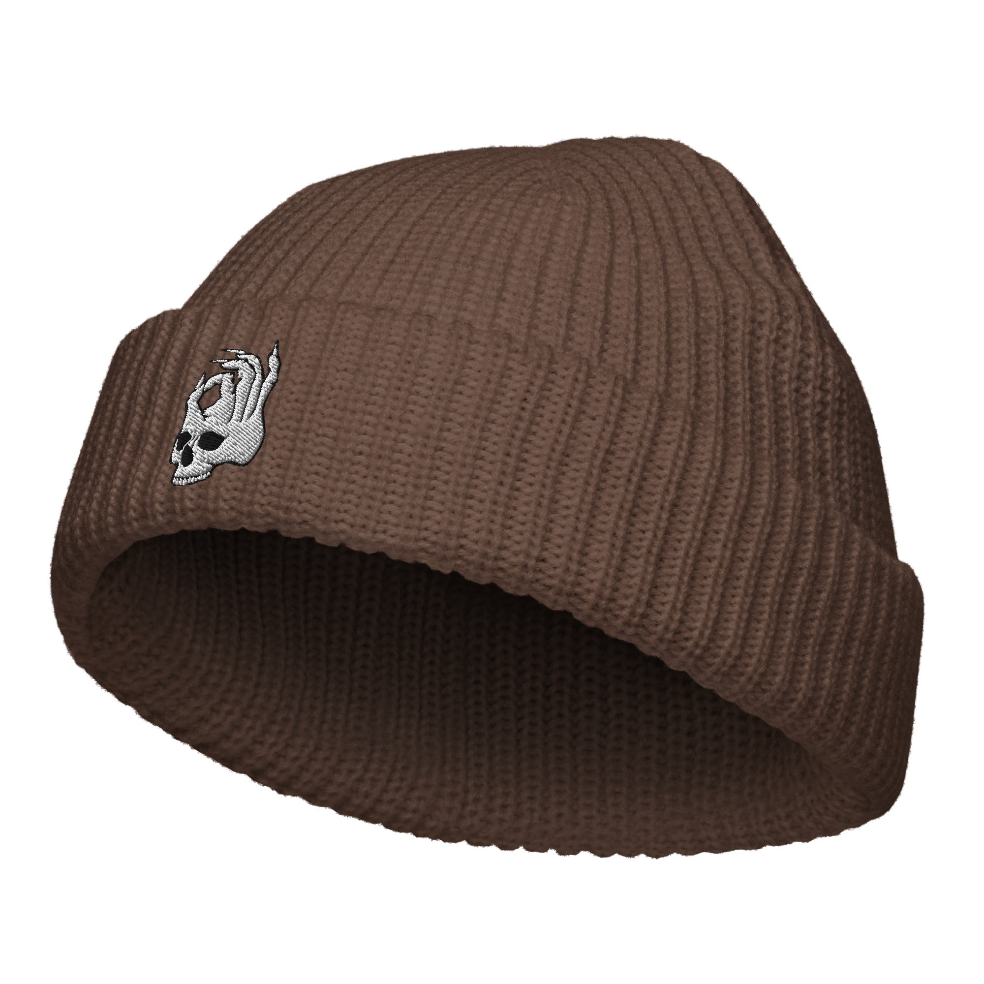 Hellbeing Skull walnut fisherman beanie, alternate front view