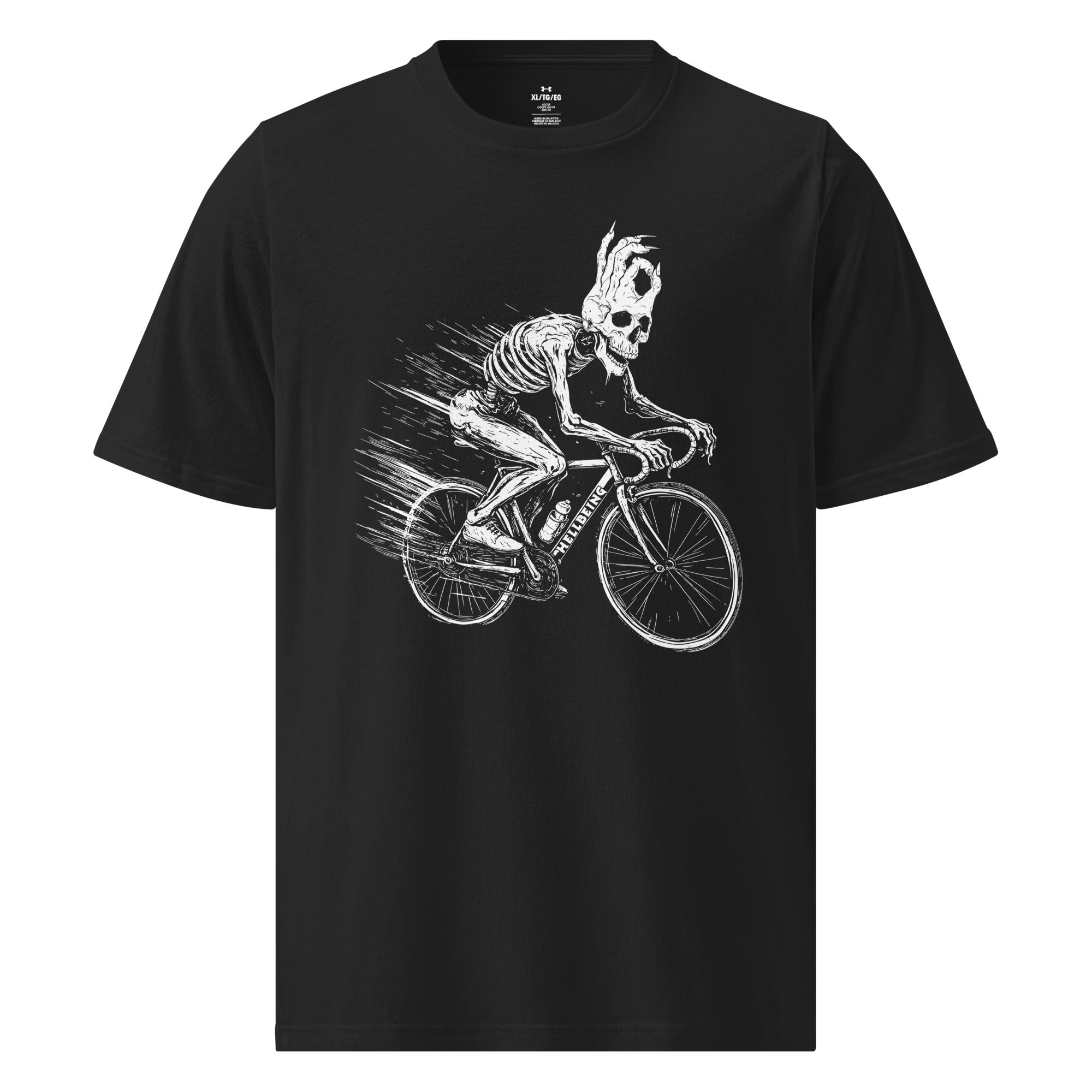 Hellbeing cycling skeleton performance tee in black, front view