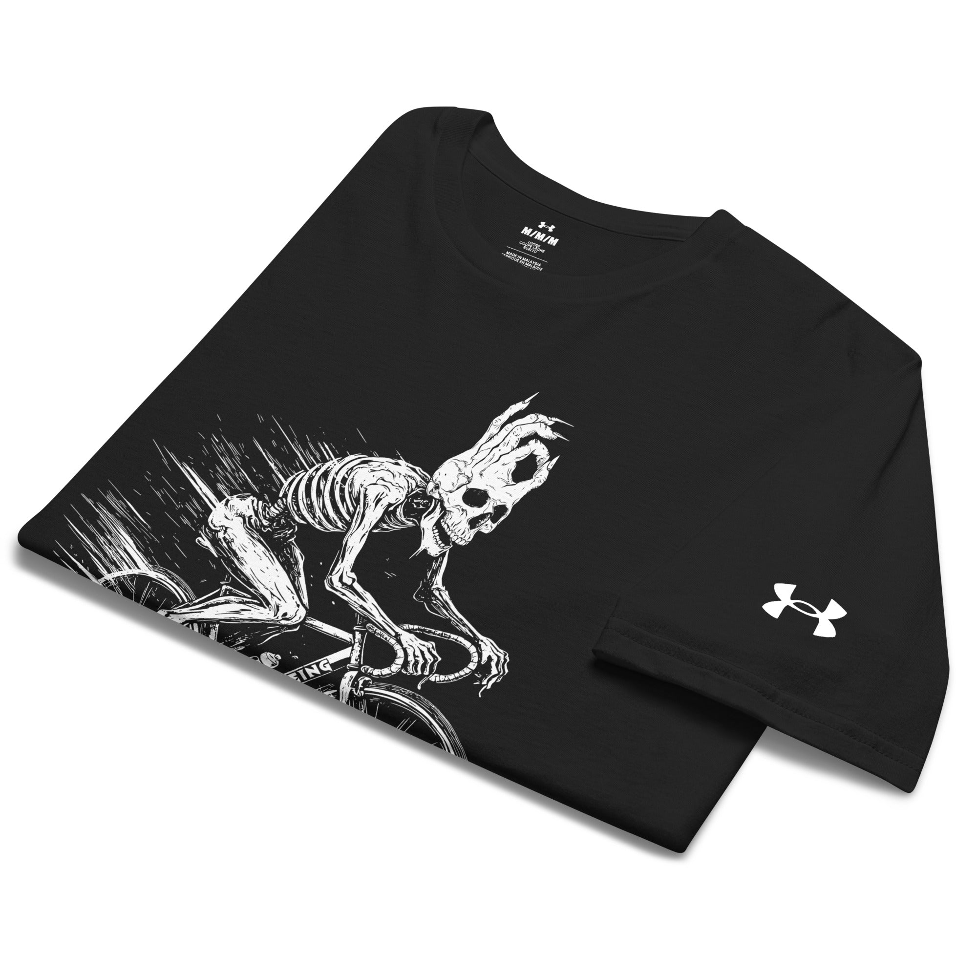 Hellbeing cycling skeleton performance tee in black, folded view