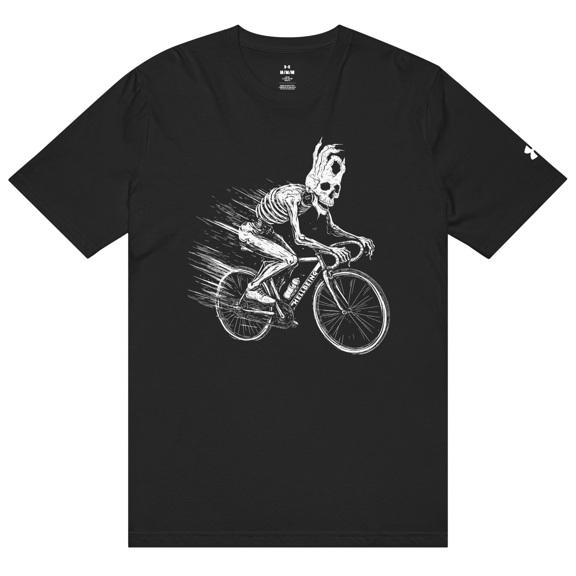 Hellbeing cycling skeleton performance tee in black, front design view