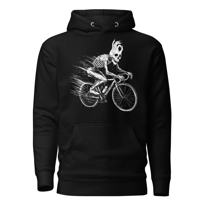 Hellbeing cycling skeleton hoodie in black, front view