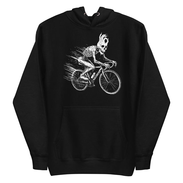 Hellbeing cycling skeleton hoodie in black, front design view