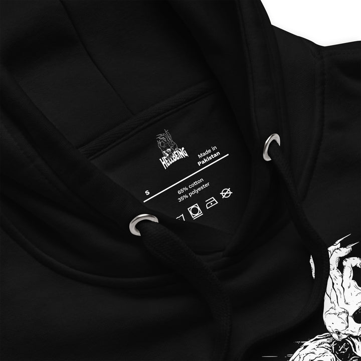 Hellbeing cycling skeleton hoodie, inside label detail