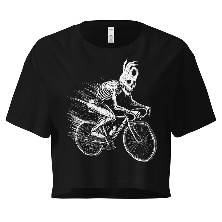 Hellbeing cycling skeleton crop top in black, front view