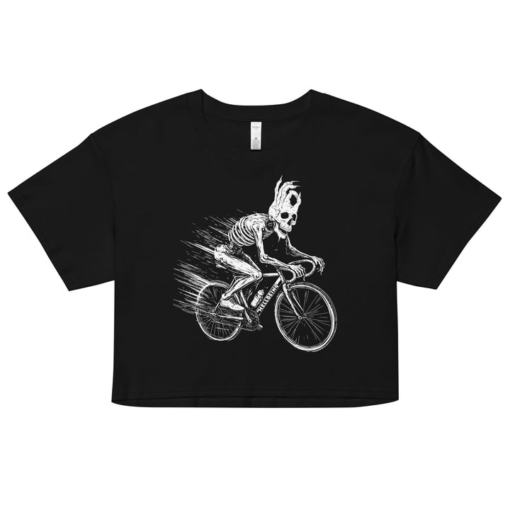 Hellbeing cycling skeleton crop top in black, front design view