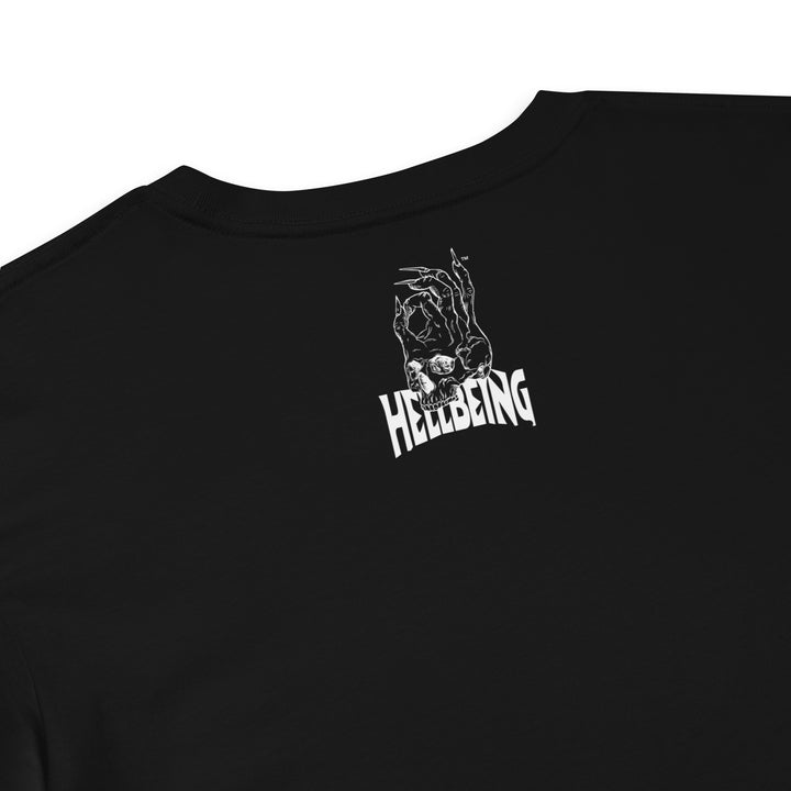 Hellbeing cycling skeleton crop top in black, label detail