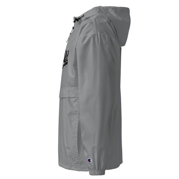 Hellbeing embroidered Champion packable jacket in gray, left side view