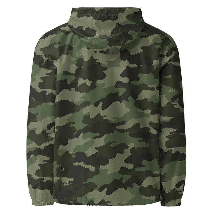 Hellbeing embroidered Champion packable jacket in camo, back view