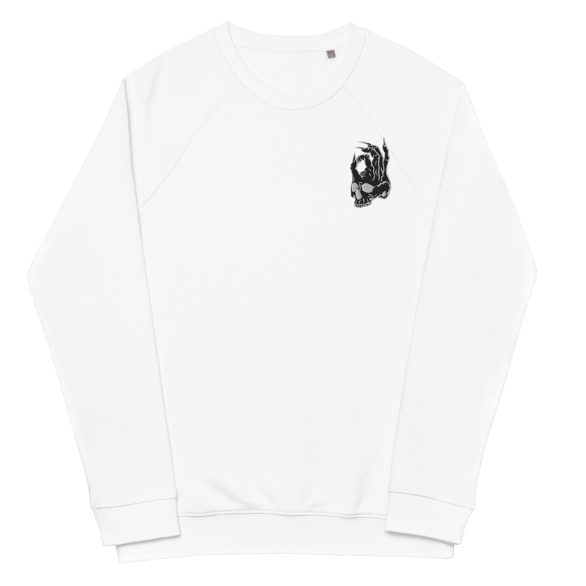 Hellbeing embroidered skull organic raglan sweatshirt in white, alternate view