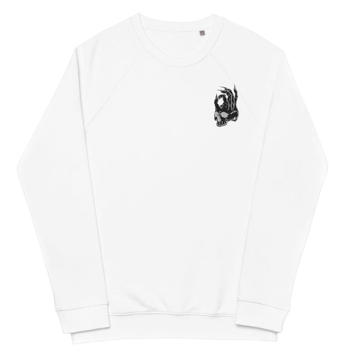 Hellbeing embroidered skull organic raglan sweatshirt in white, alternate view