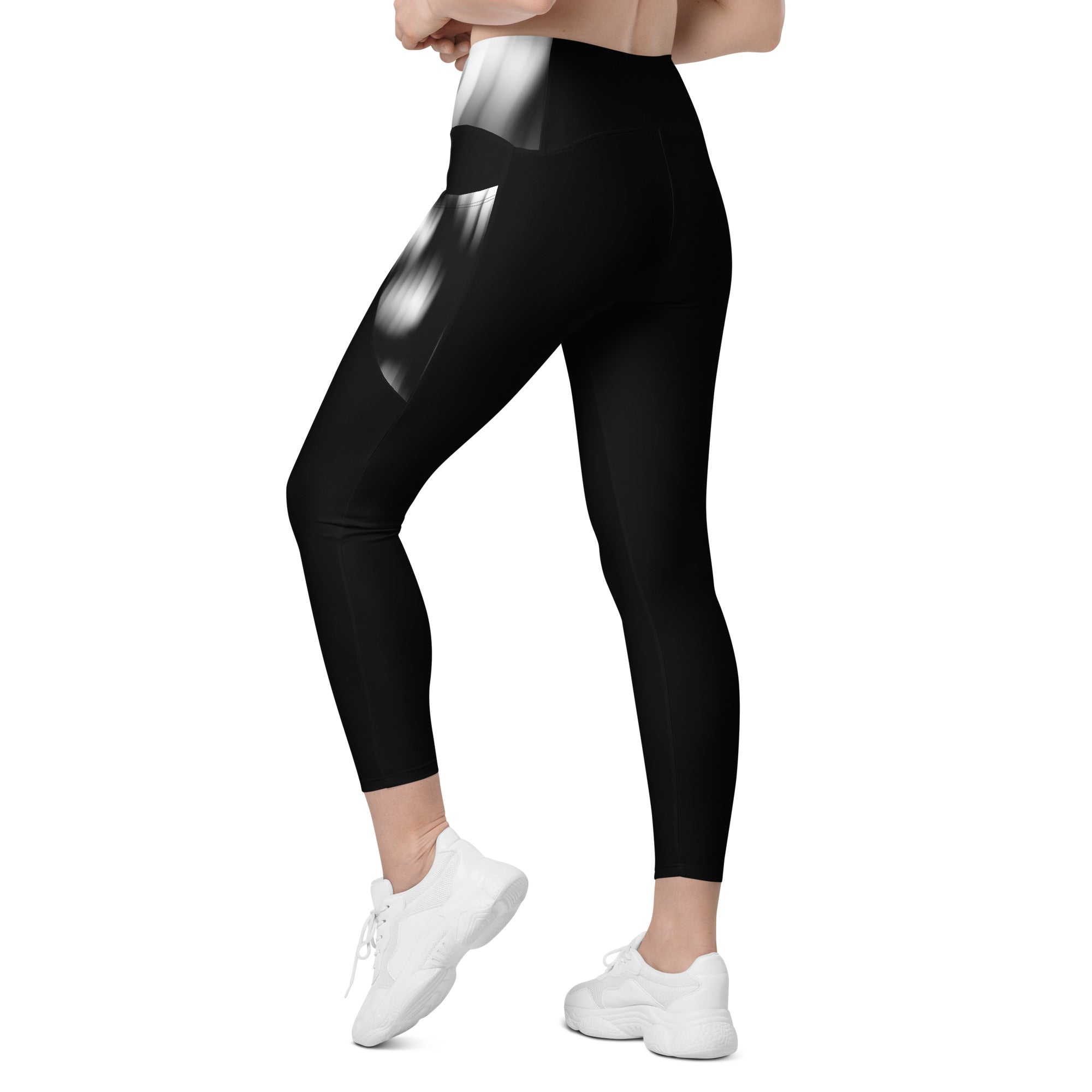 Hellbeing grayscale crossover leggings, back view on model