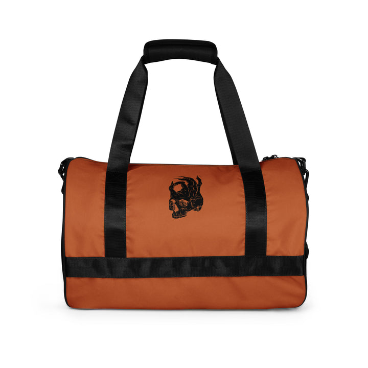 Hellbeing gym bag in burnt orange and black, front design view