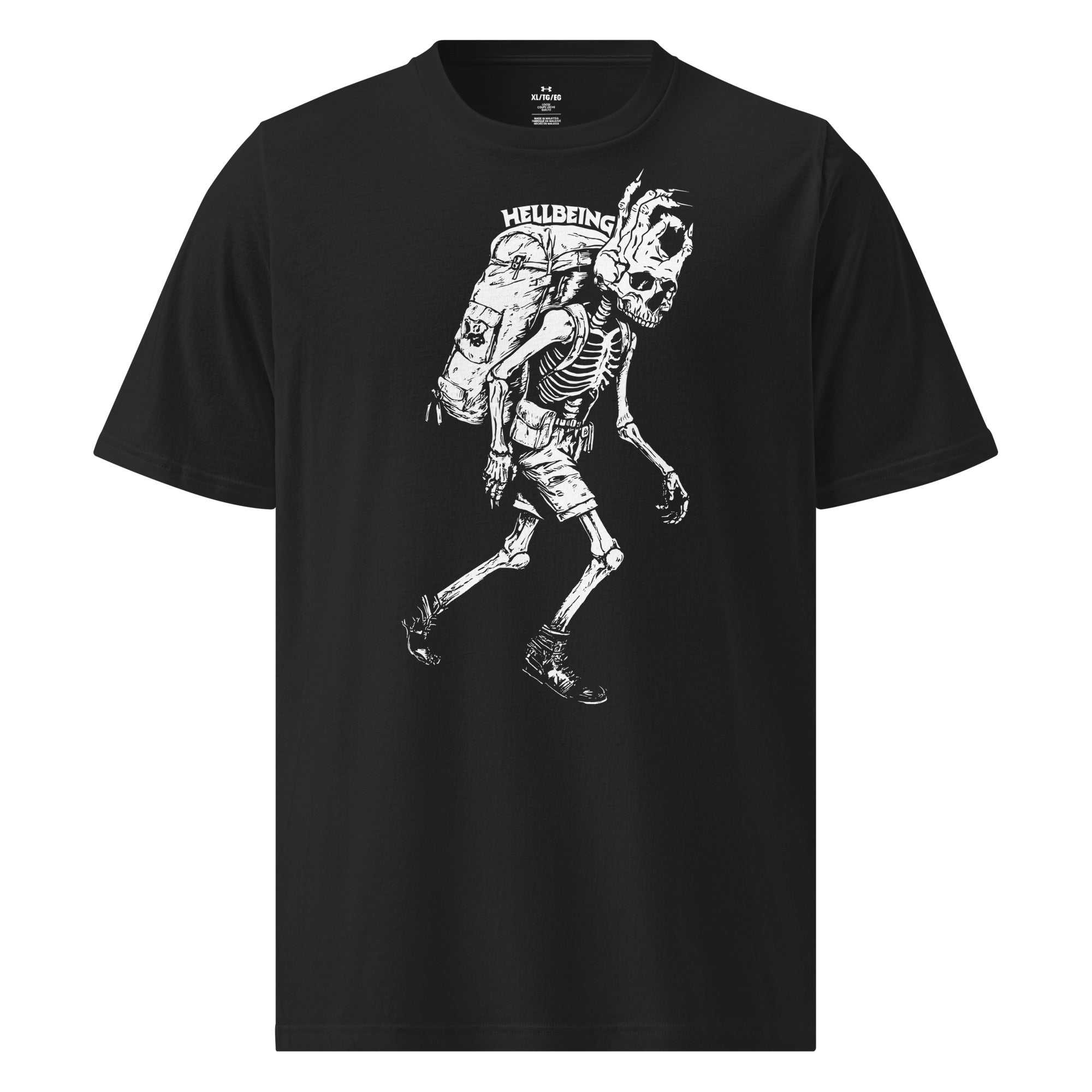 Hellbeing hiking skeleton performance tee in black, front view