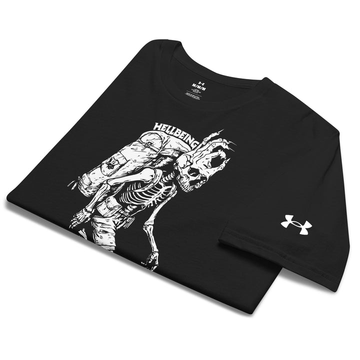 Hellbeing hiking skeleton performance tee in black, folded view