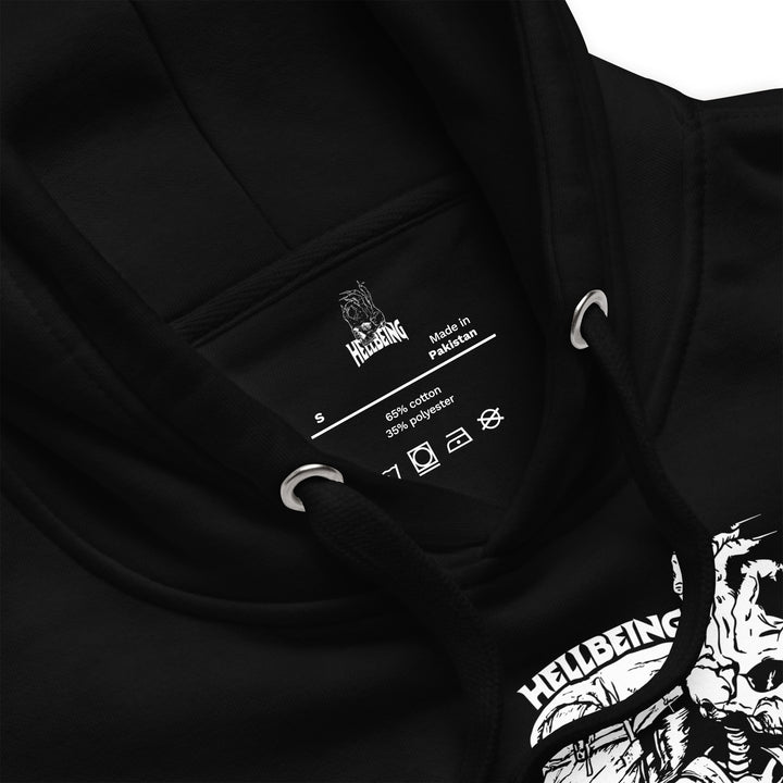 Hellbeing hiking skeleton hoodie, inside label detail