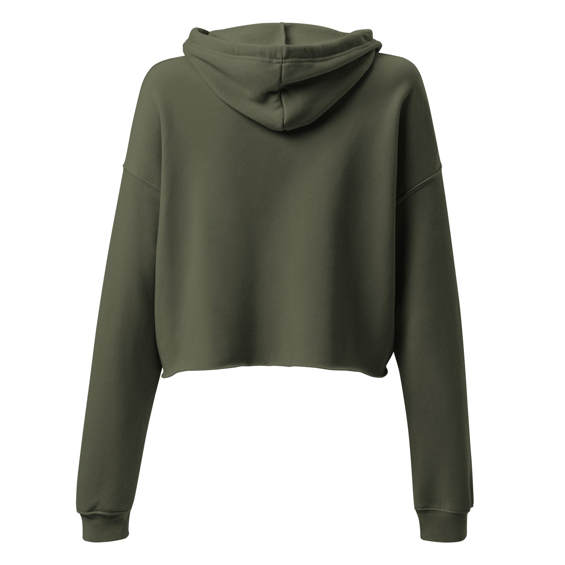Back view of the Hellbeing women's, military green, hiking skeleton cropped hoodie