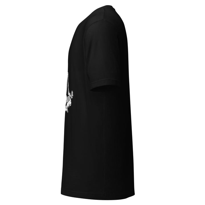 Hellbeing meditating skeleton black t-shirt, left side view