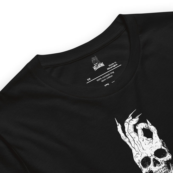 Hellbeing meditating skeleton t-shirt inside label and fabric detail