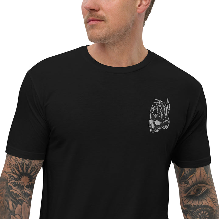 Hellbeing embroidered skull fitted tee in black, front view
