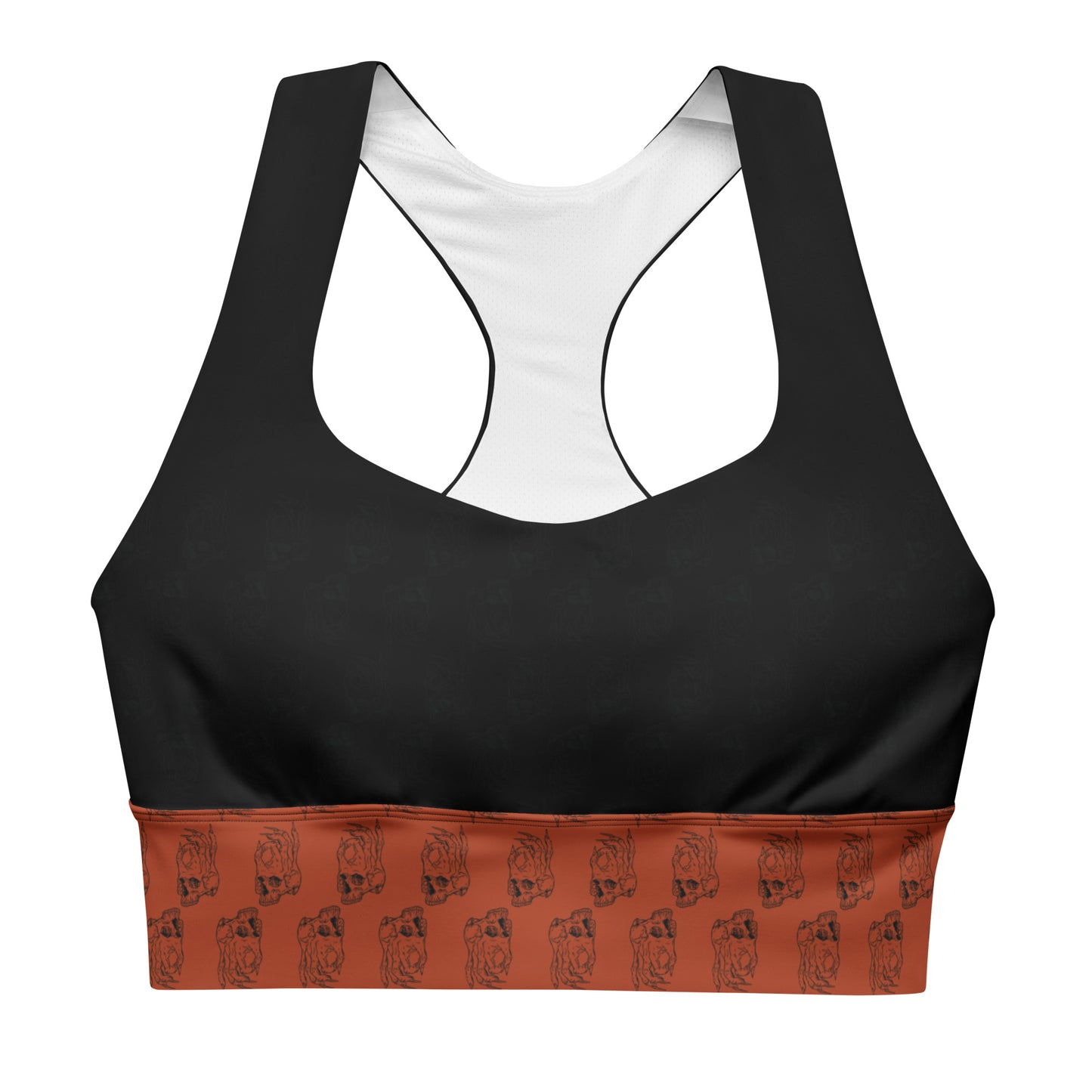 Hellbeing skull logo black and red longline sports bra