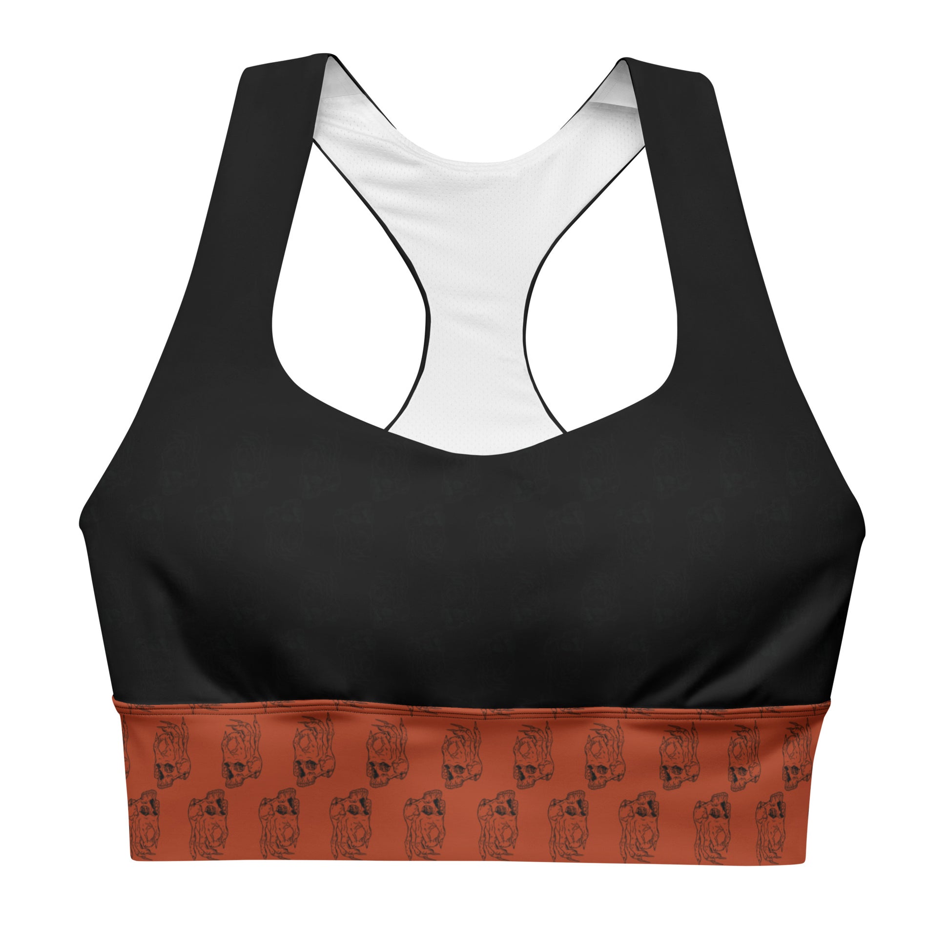 Hellbeing skull logo black and red longline sports bra