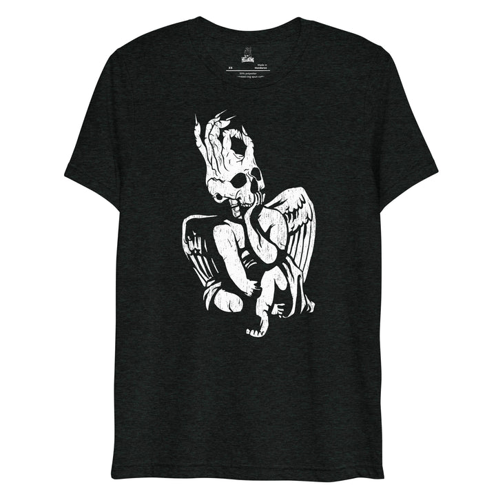 Hellbeing skull cherub tri-blend tee in black, front view