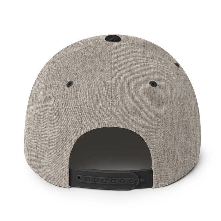 Back view of the Hellbeing skull embroidered classic heather gray and black snapback hat