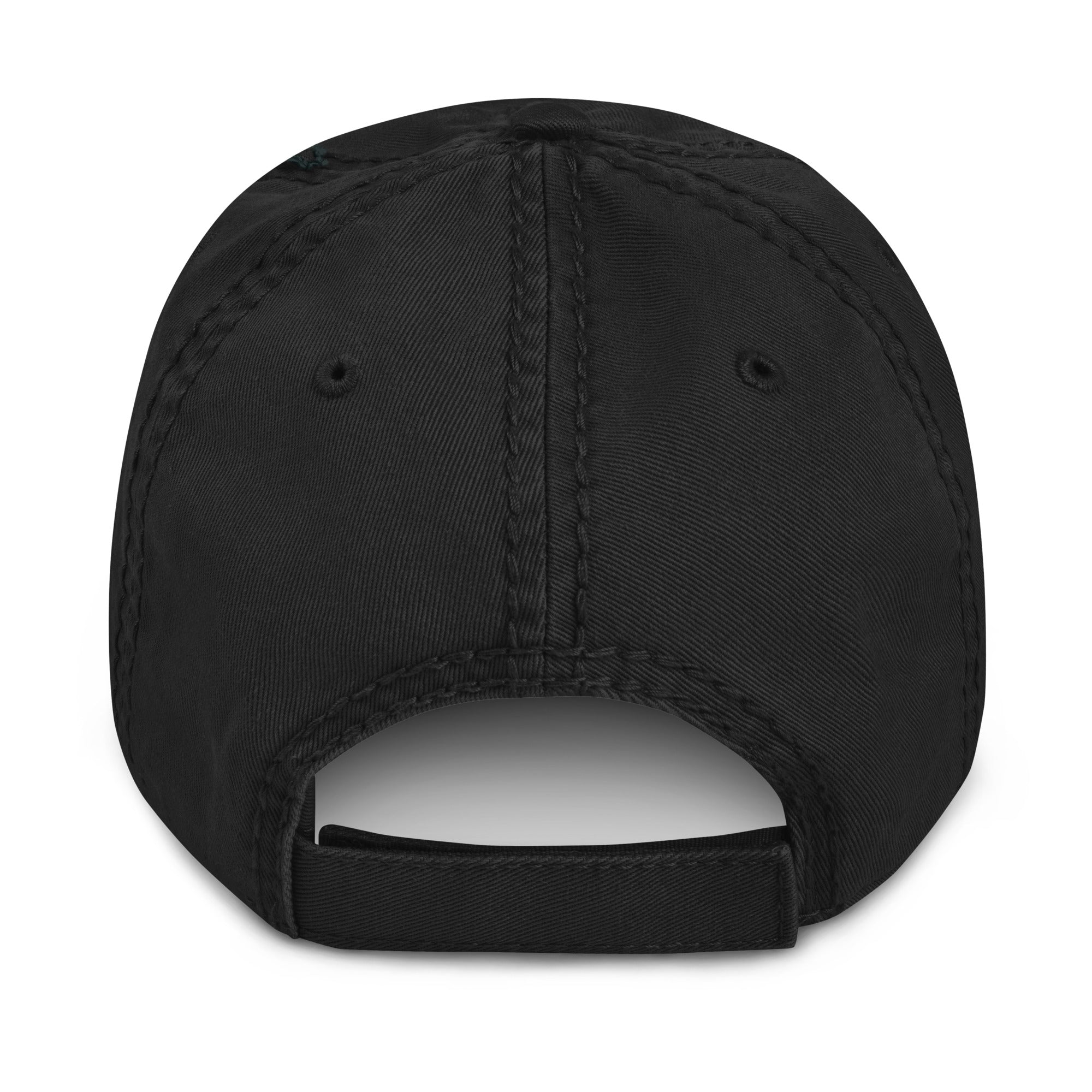 Hellbeing skull distressed black dad hat, back view