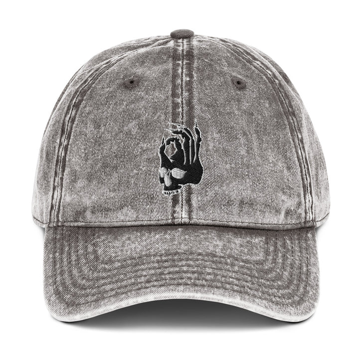 Hellbeing skull vintage gray twill hat, front detail