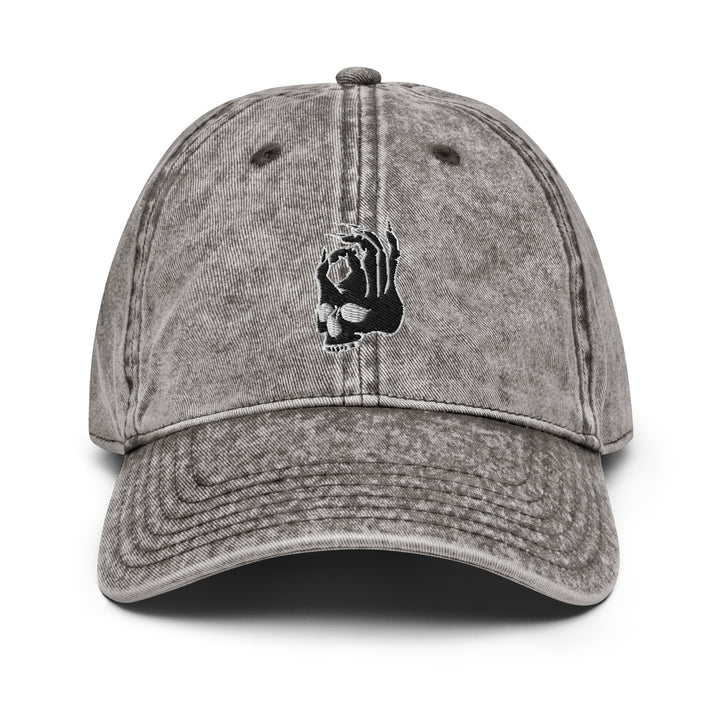 Hellbeing skull vintage gray twill hat, front view