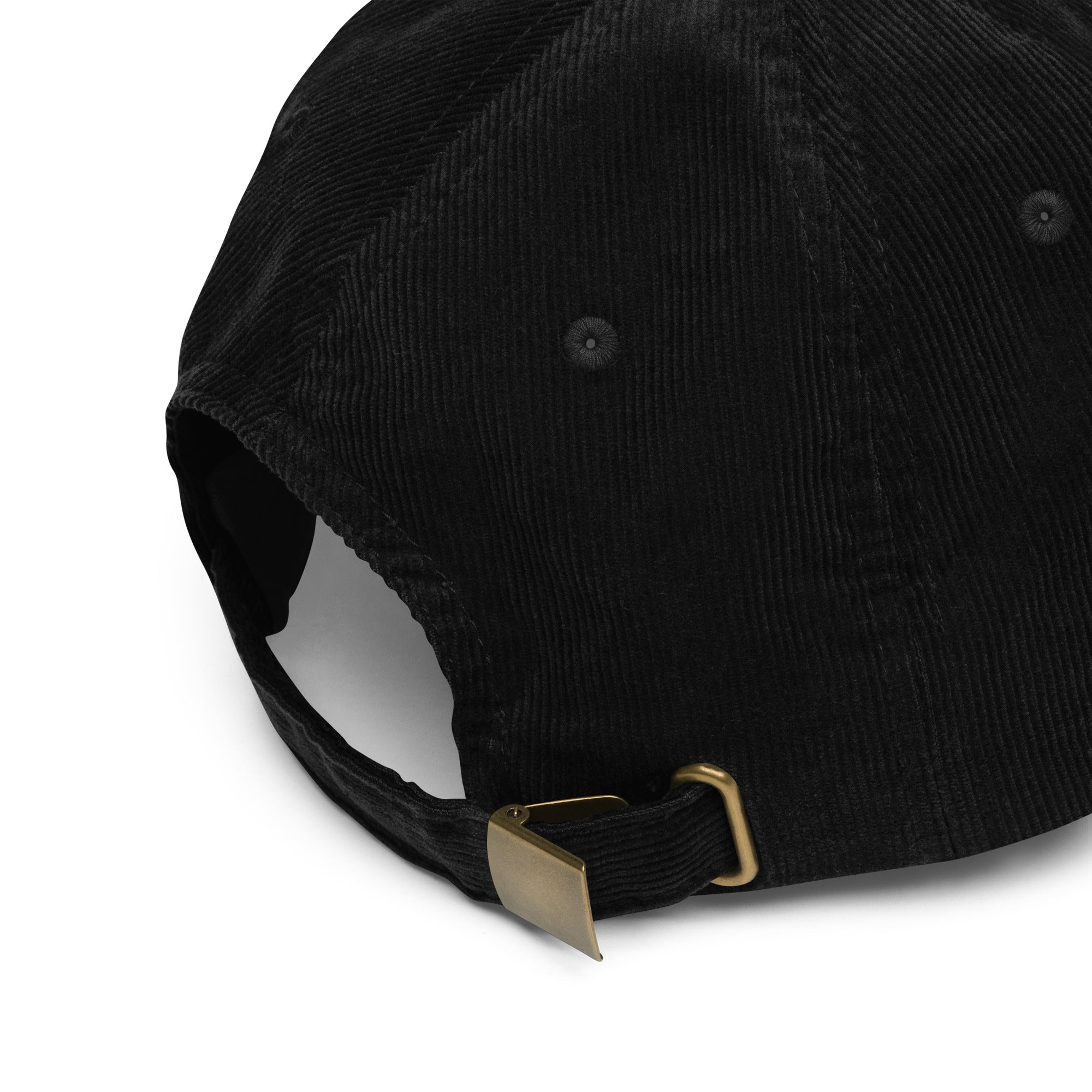 Back enclosure view of the Hellbeing skull embroidered skull vintage black corduroy hat