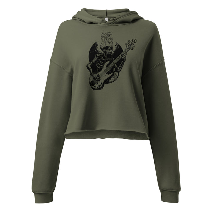 Hellbeing Sonic Overlord skeleton guitarist crop hoodie in green, front view