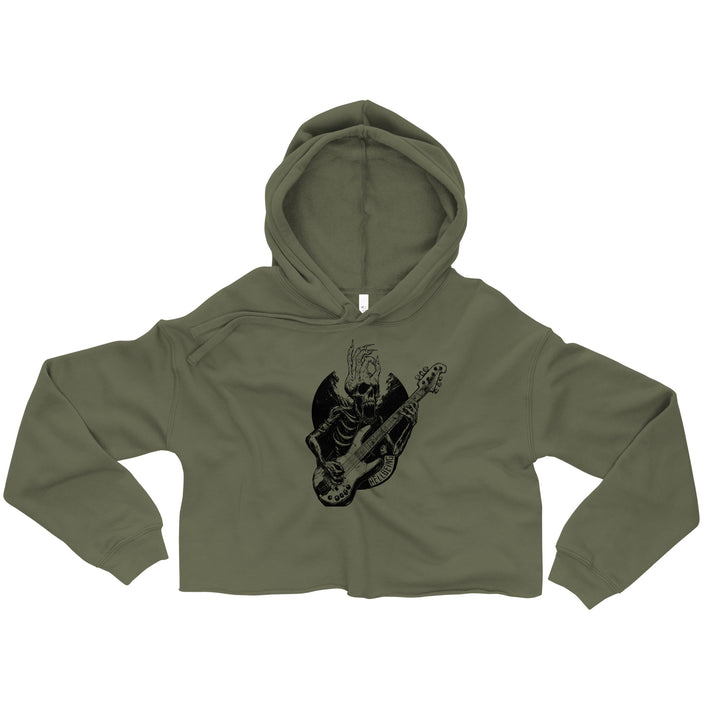 Hellbeing Sonic Overlord skeleton guitarist crop hoodie in green, front detail