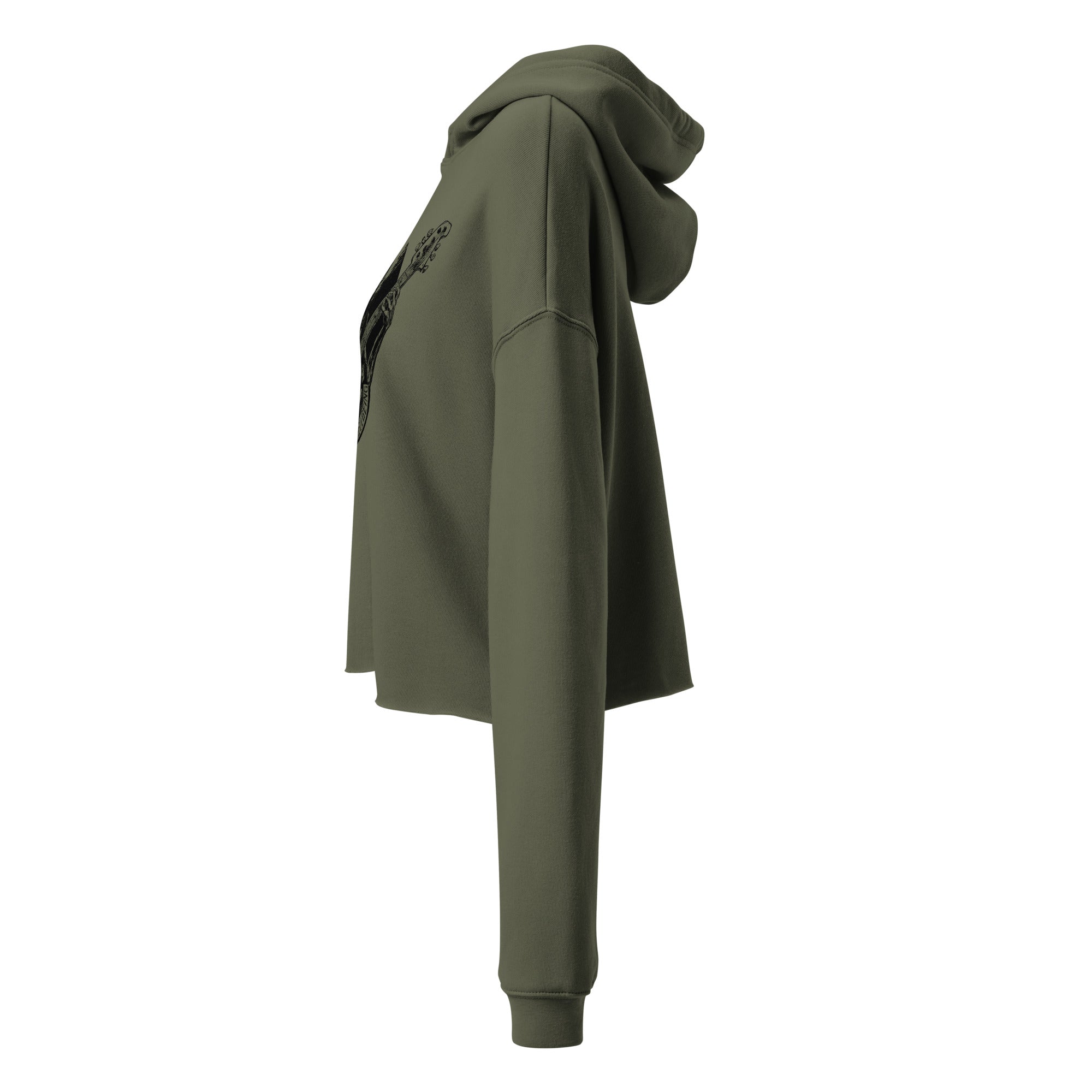 Hellbeing Sonic Overlord skeleton guitarist crop hoodie in green, left side view