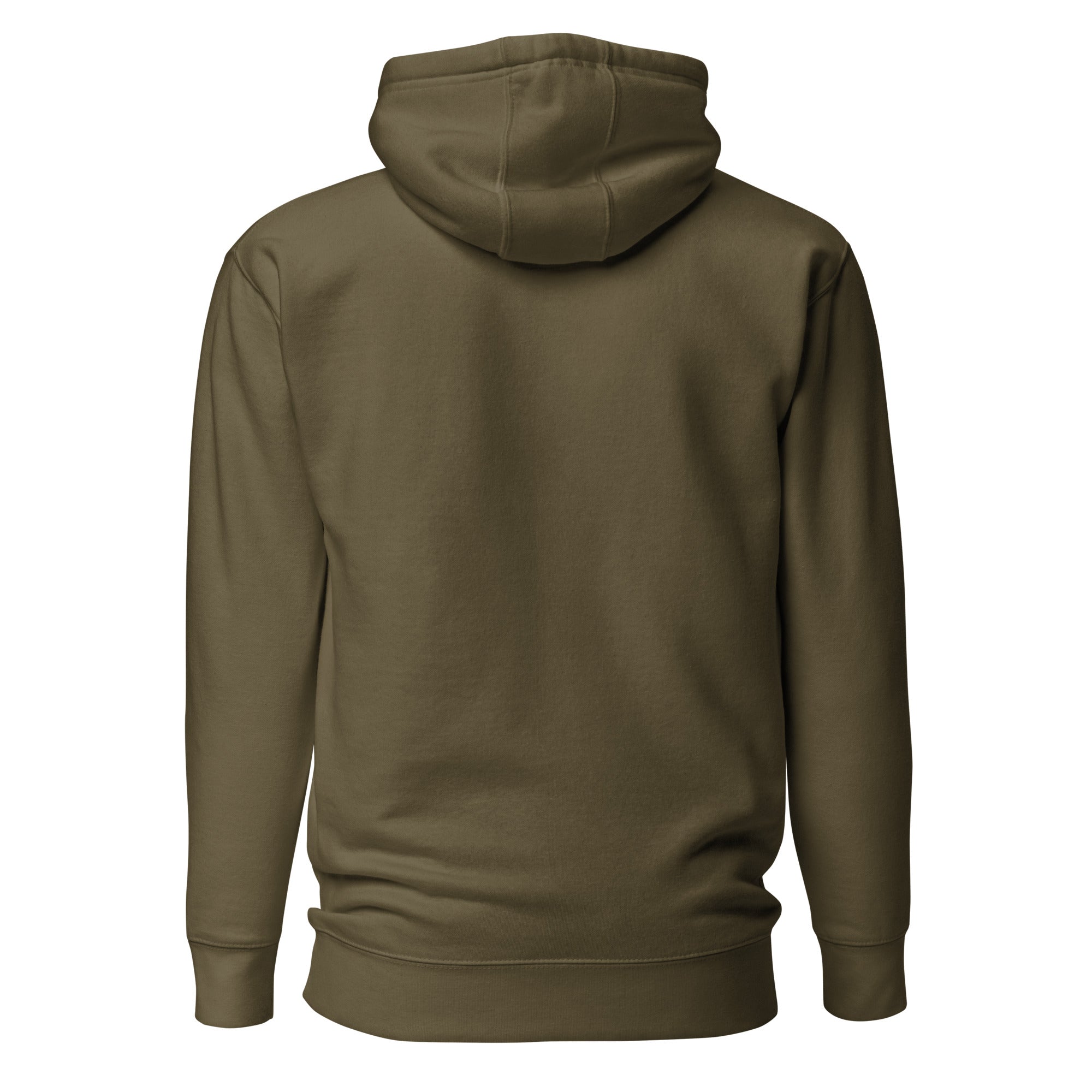 Hellbeing Sonic Overlord skeleton guitarist hoodie in military green, back view