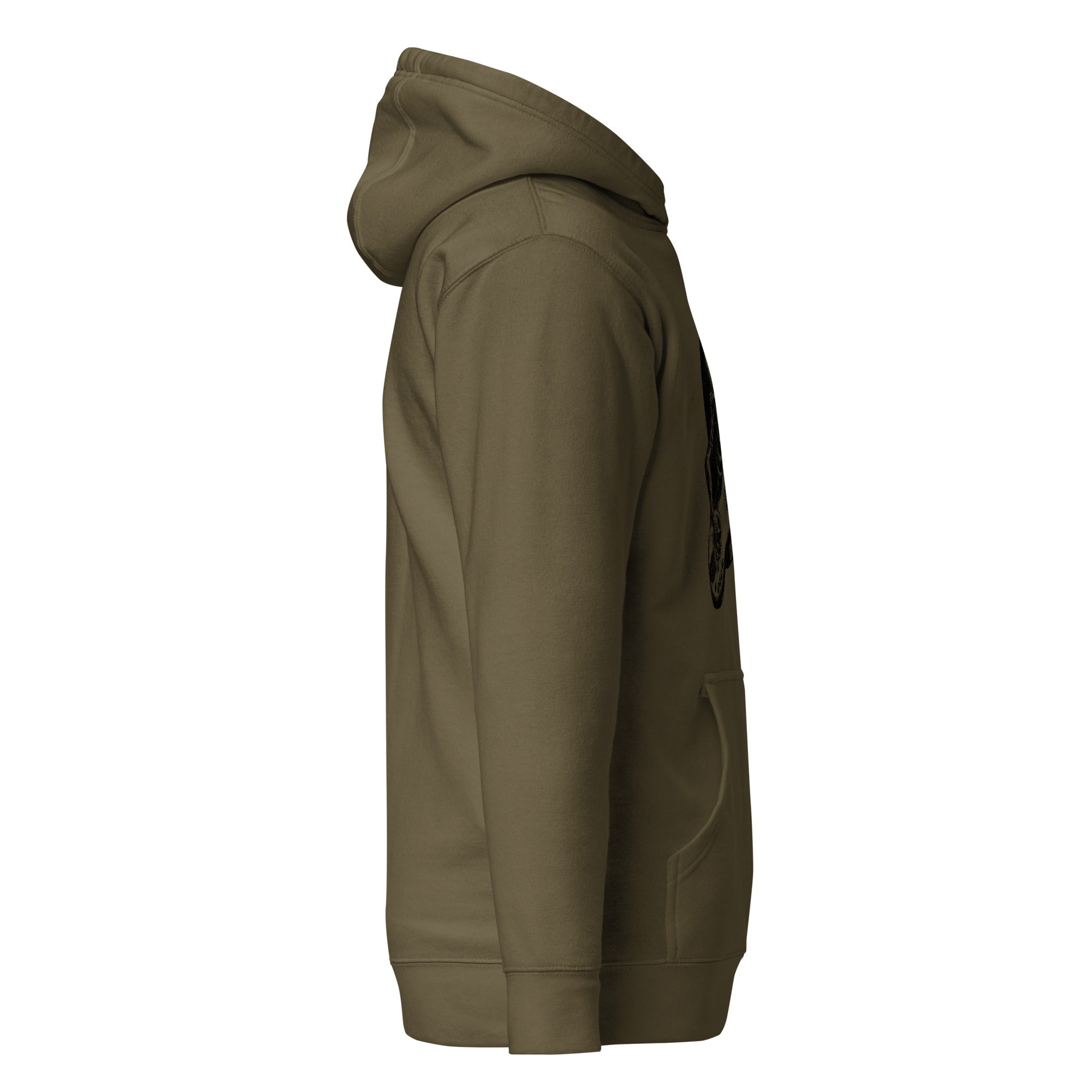 Hellbeing Sonic Overlord skeleton guitarist hoodie in military green, right side view