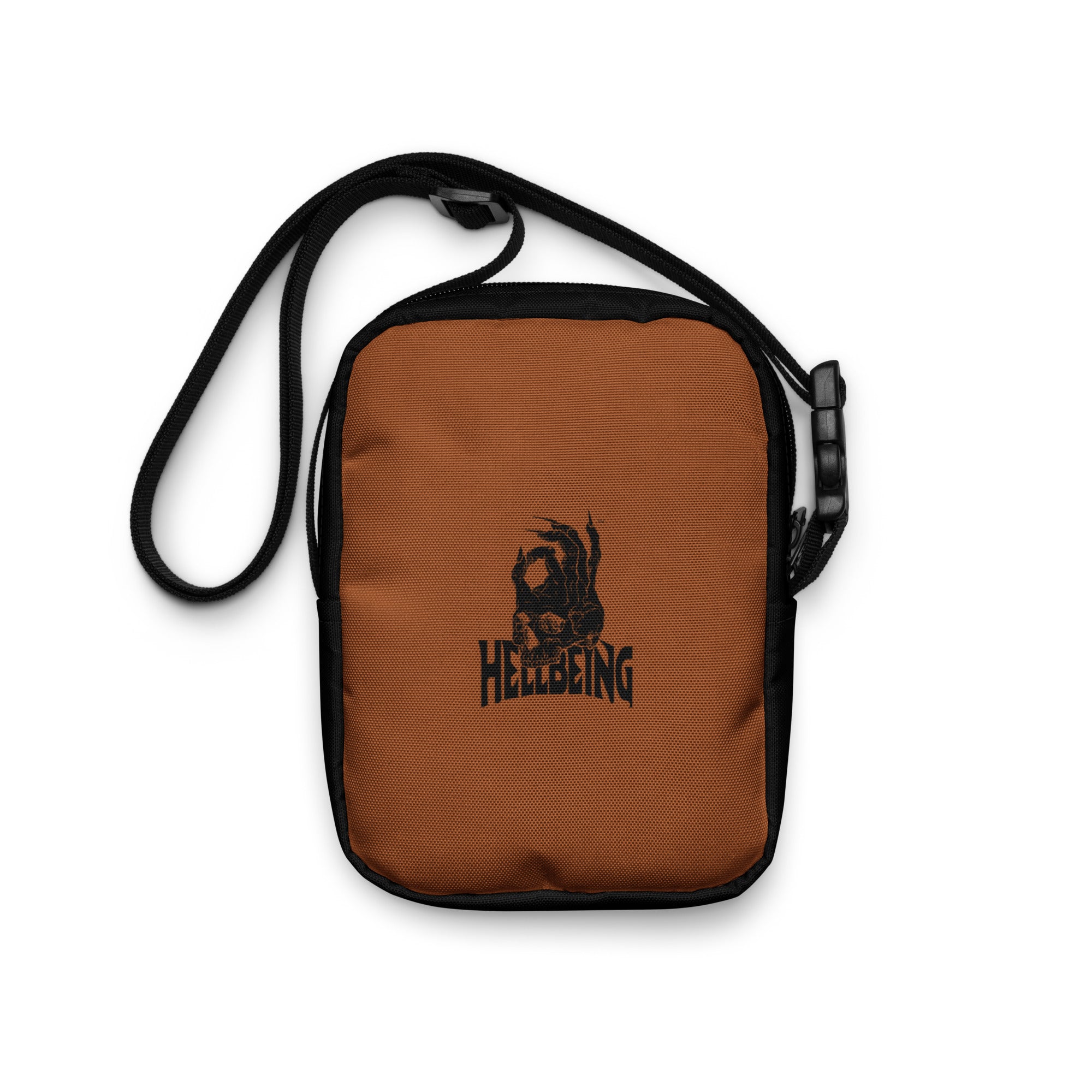 Hellbeing black saddle utility crossbody bag, back view