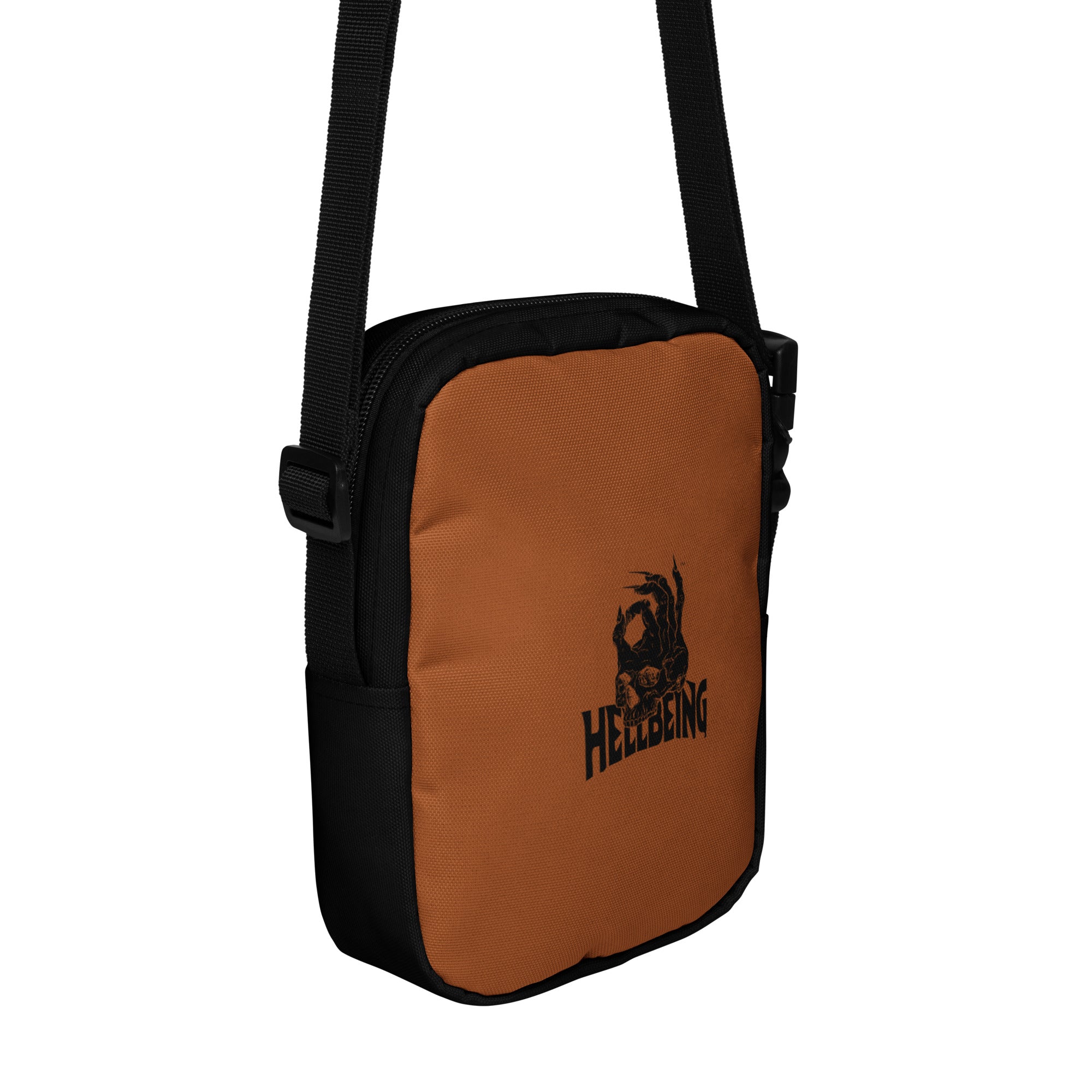 Hellbeing black saddle utility crossbody bag, back detail