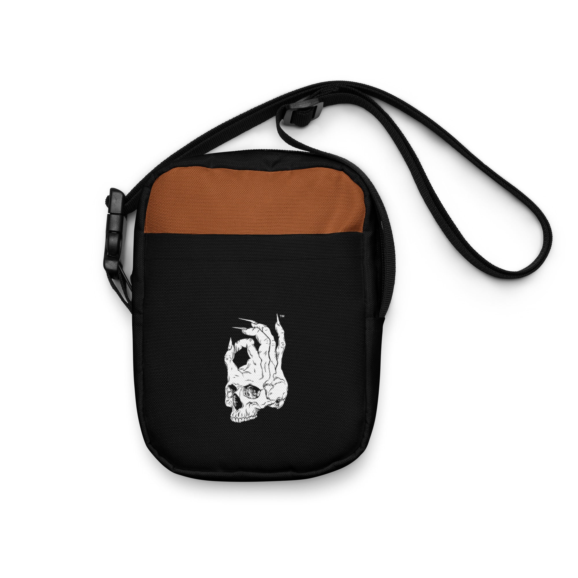 Hellbeing black saddle utility crossbody bag, front view
