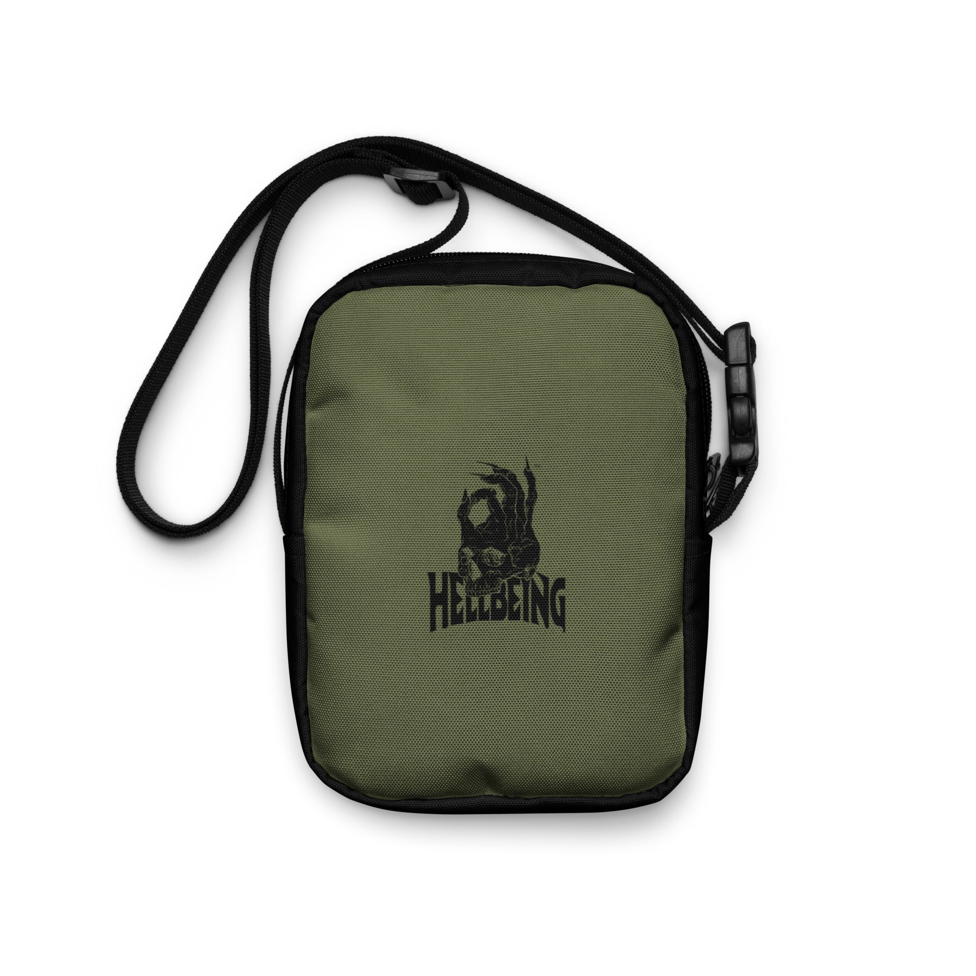 Hellbeing green and black utility crossbody bag, back view